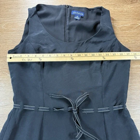 Ann Taylor Dress Women's 10 Black Silk A-Line Sleeveless Fit Flare Classic Chic - Picture 4 of 7